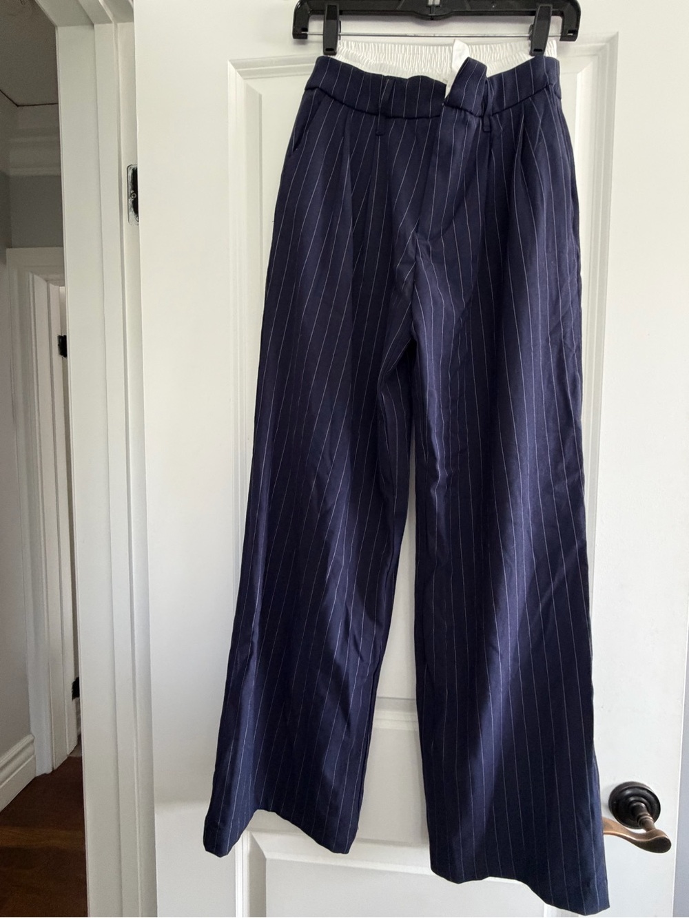 wild fable Navy Pinstripe Wide-Leg Pants. Run big: XXS fits at a XS-S